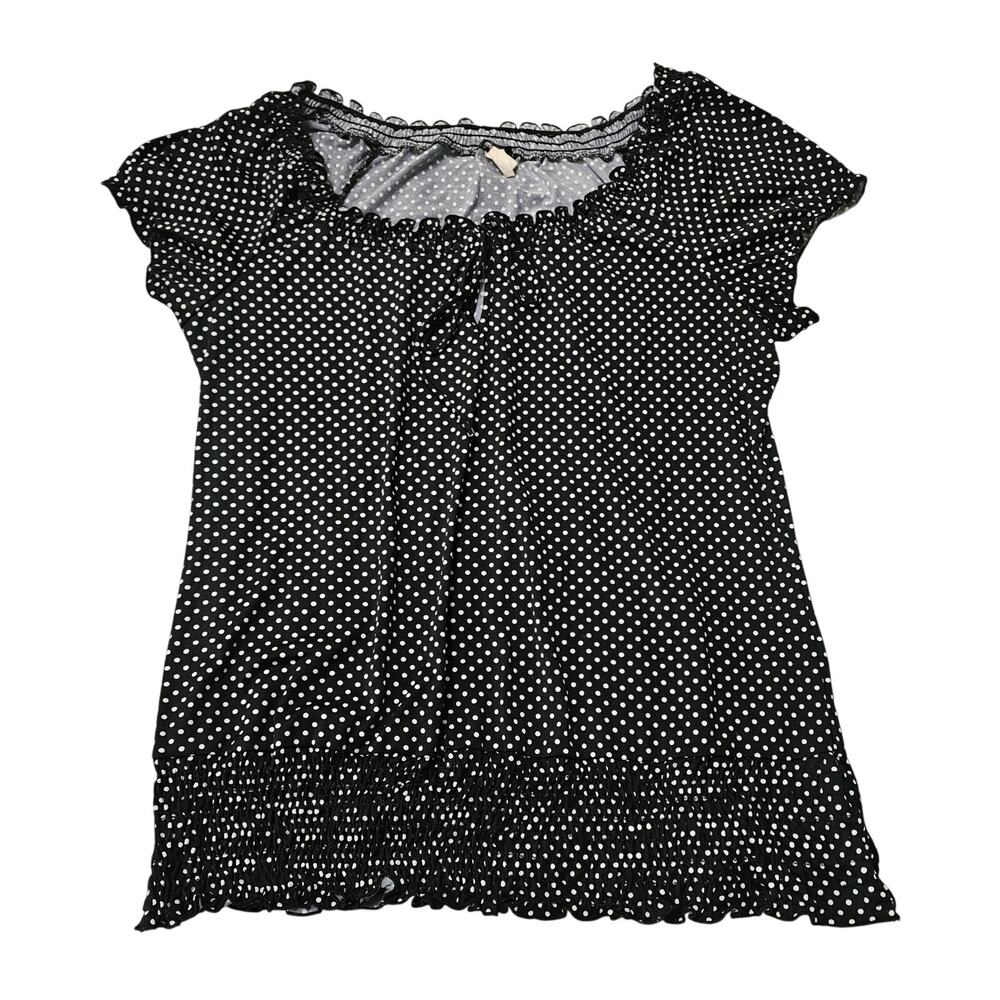 Womens Maurices Size XL Shirt Polka Dot Black White ruffled bottom